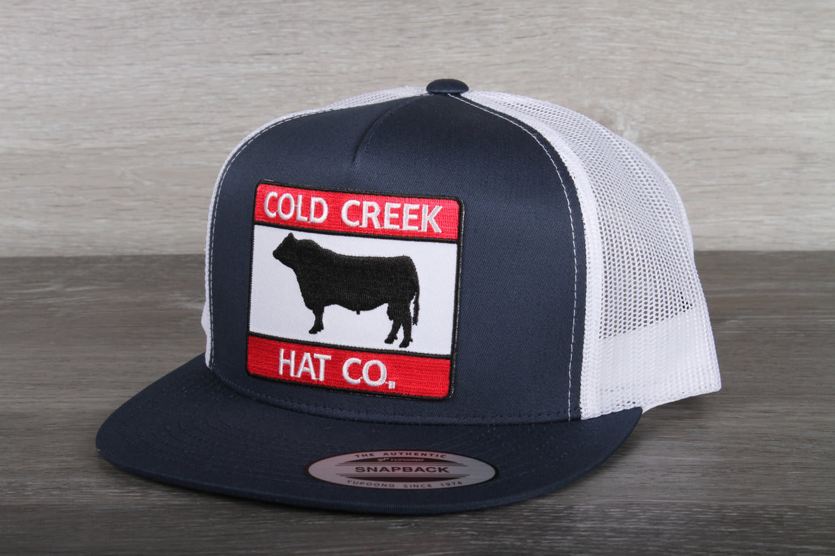 Cold Creek Hat Co Fishing Fly Patch on a Yupoong 6606T Trucker Hat Snapback