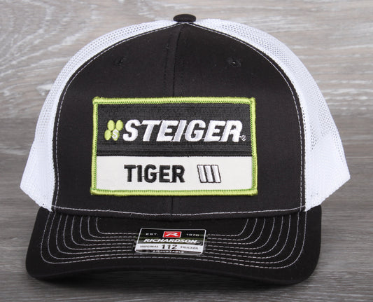 Steiger Tiger Tractor patch on a Richardson 112 trucker hat