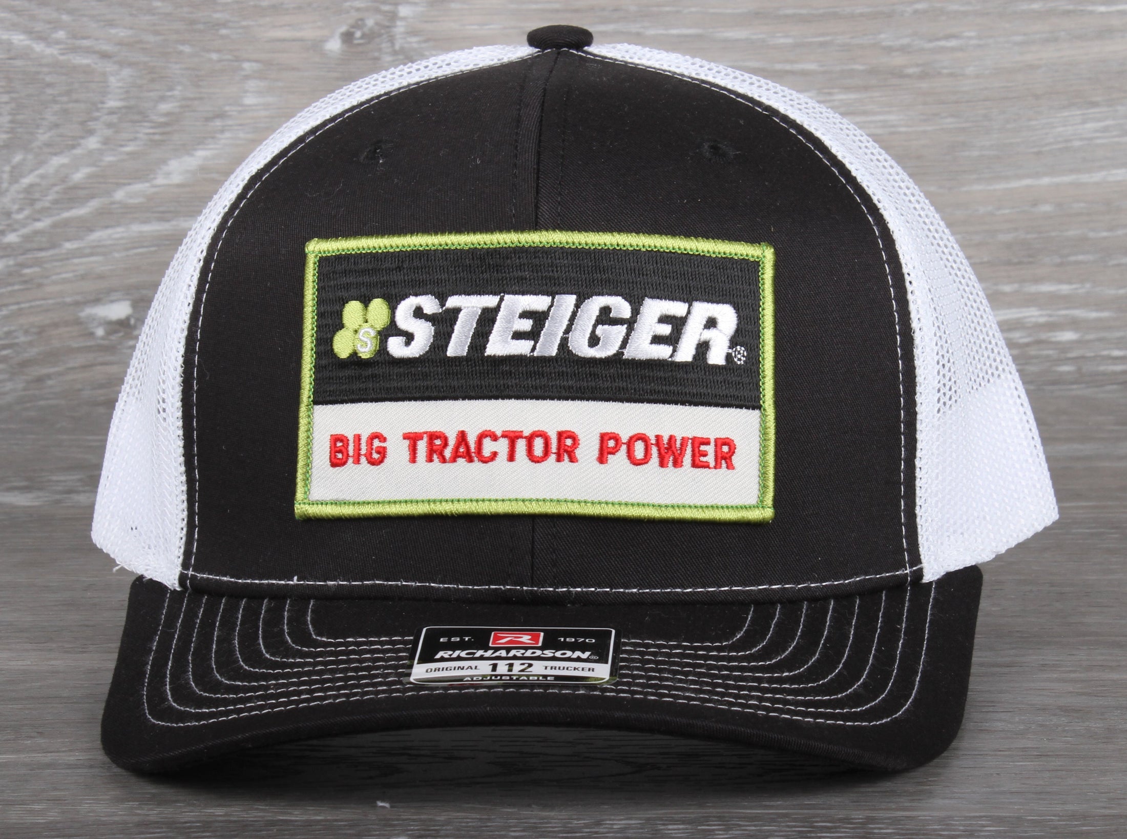 Steiger Big Tractor Power patch on a Richardson 112 trucker hat