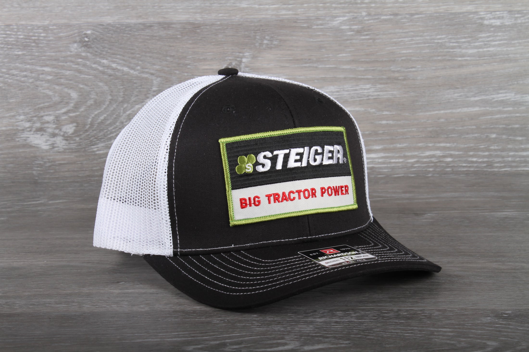 Steiger Big Tractor Power patch on a Richardson 112 trucker hat