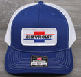 Load image into Gallery viewer, Vintage Chevrolet patch on a Richardson 112 trucker hat - Royal
