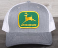 Load image into Gallery viewer, Vintage John Deere Green patch on a Richardson 112 trucker hat
