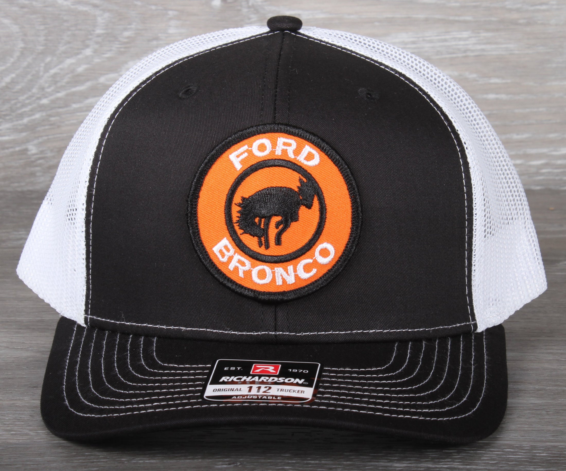 Retro Ford Bronco patch on a Richardson 112 trucker hat
