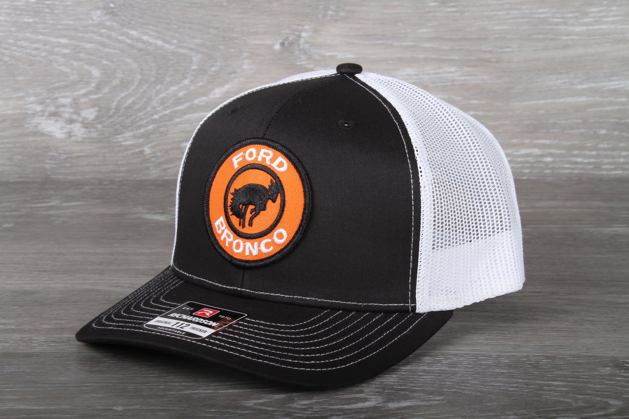 Retro Ford Bronco patch on a Richardson 112 trucker hat