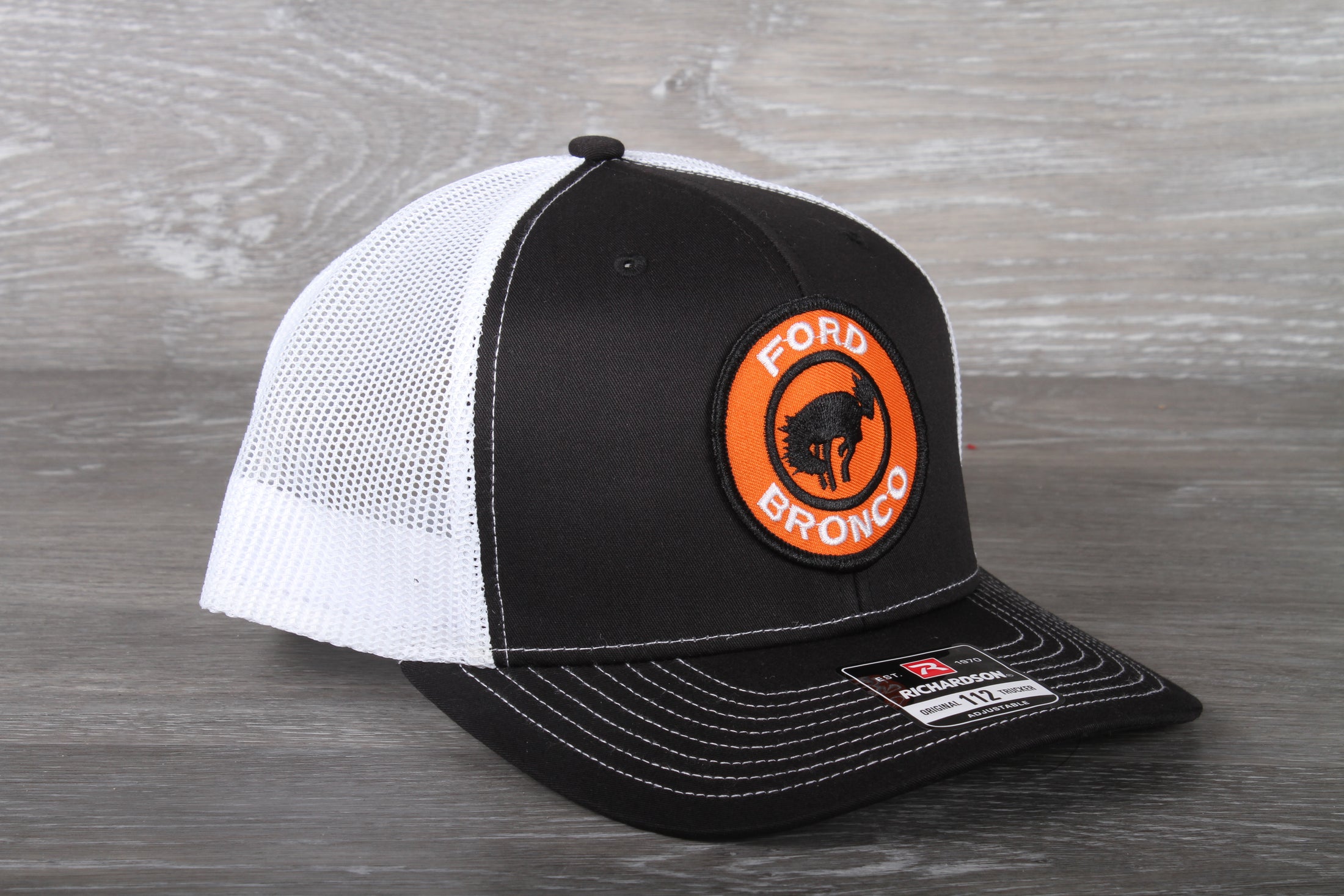 Retro Ford Bronco patch on a Richardson 112 trucker hat