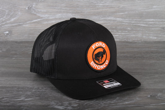 Retro Ford Bronco patch on a Richardson 112 trucker hat