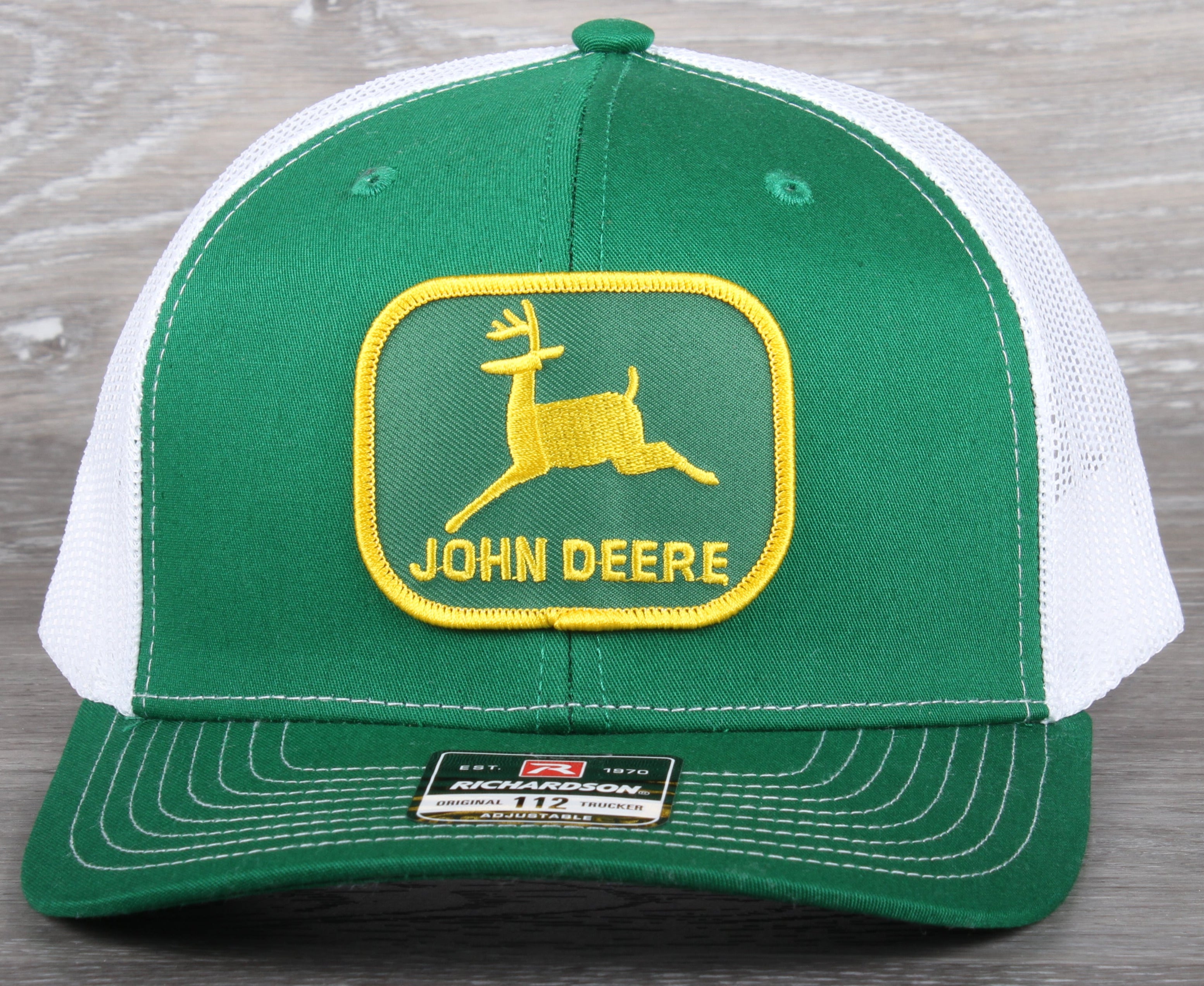 Vintage John Deere Green patch on a Richardson 112 trucker hat