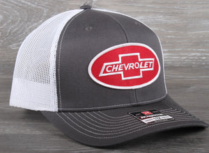 Vintage Chevrolet patch on a Richardson 112 trucker hat - charcoal