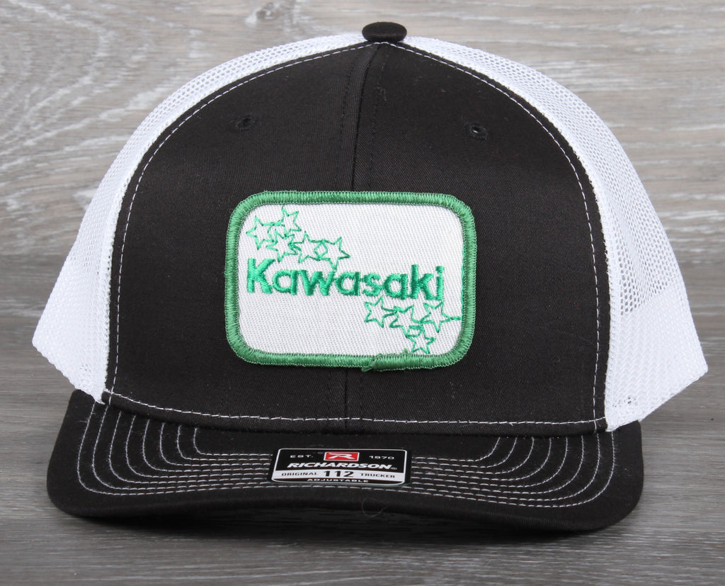 Vintage Kawasaki patch on a Richardson 112 trucker hat