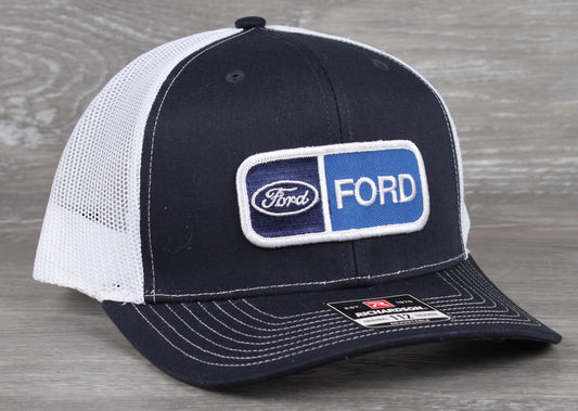 Vintage Ford patch on a Richardson 112 trucker hat - Navy