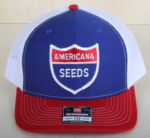 Vintage Americana Seeds patch on a Richardson 112 trucker hat